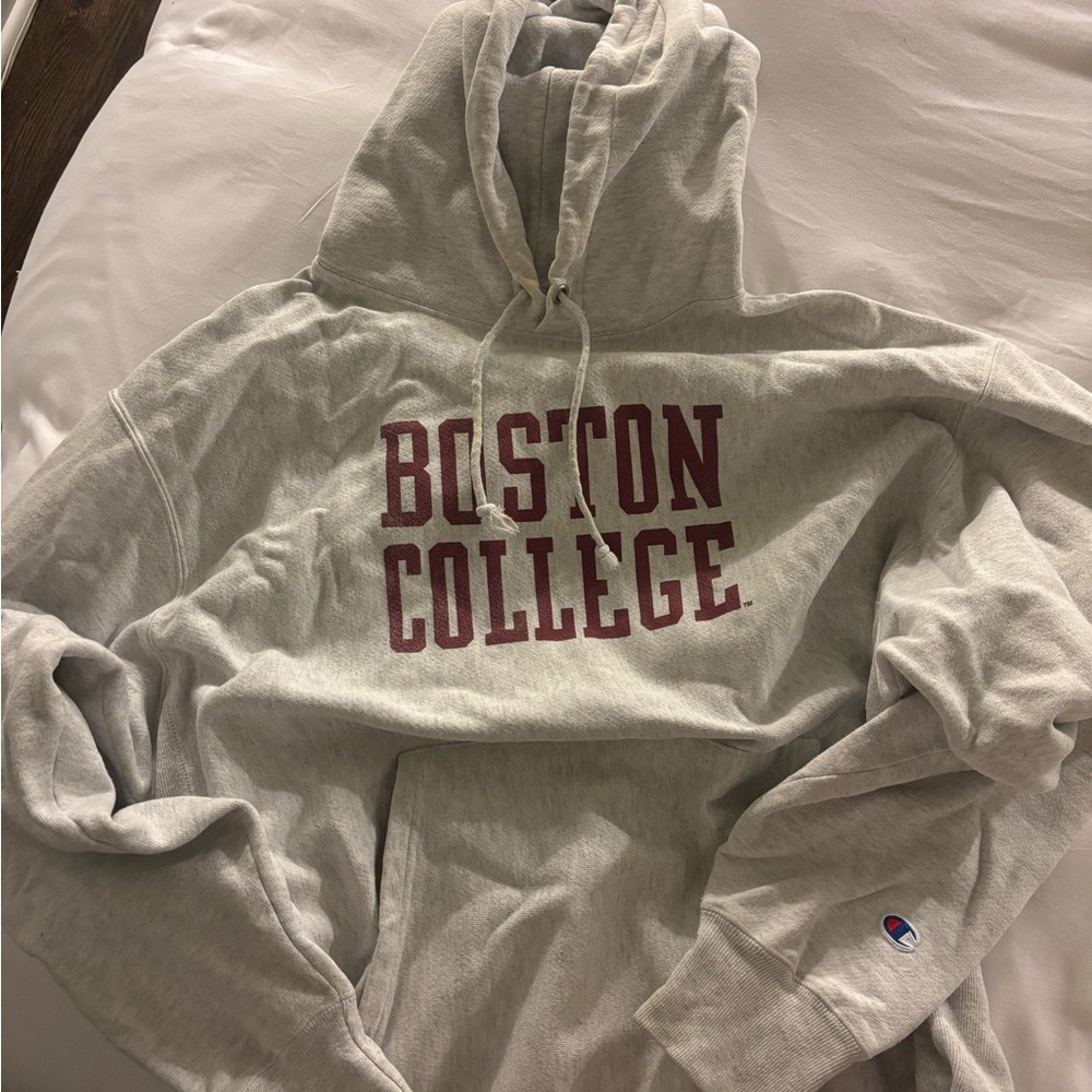 Champion Gray Hoodie with Maroon Boston College Print